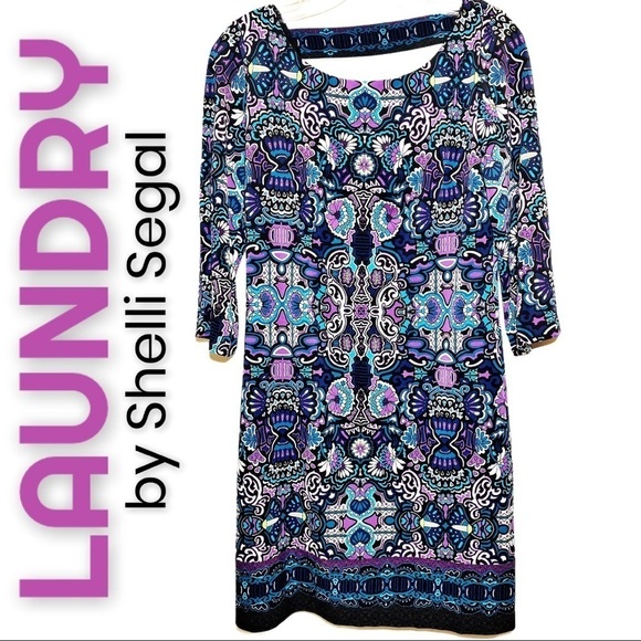 LAUNDRY BY SHELLI SEGAL Calypso Stretchy V-Back Mini Shift Dress, Size XS - Picture 3 of 10